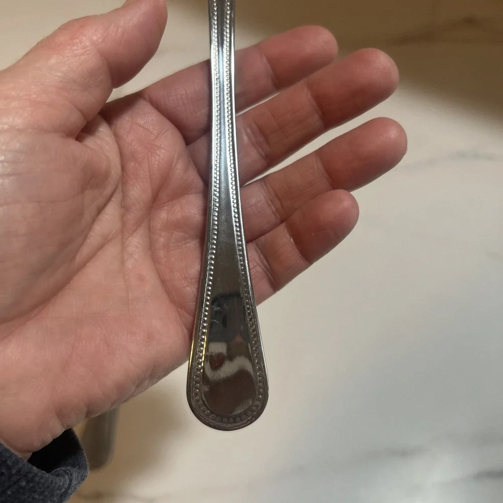 Gibson 18/0 Stainless Flatware Glossy BEADED Pattern Serving‎ Spoon, And Fork